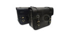 For Royal Enfield Goan Classic 350 Leather Pannier Black Bags With Mounting - SPAREZO